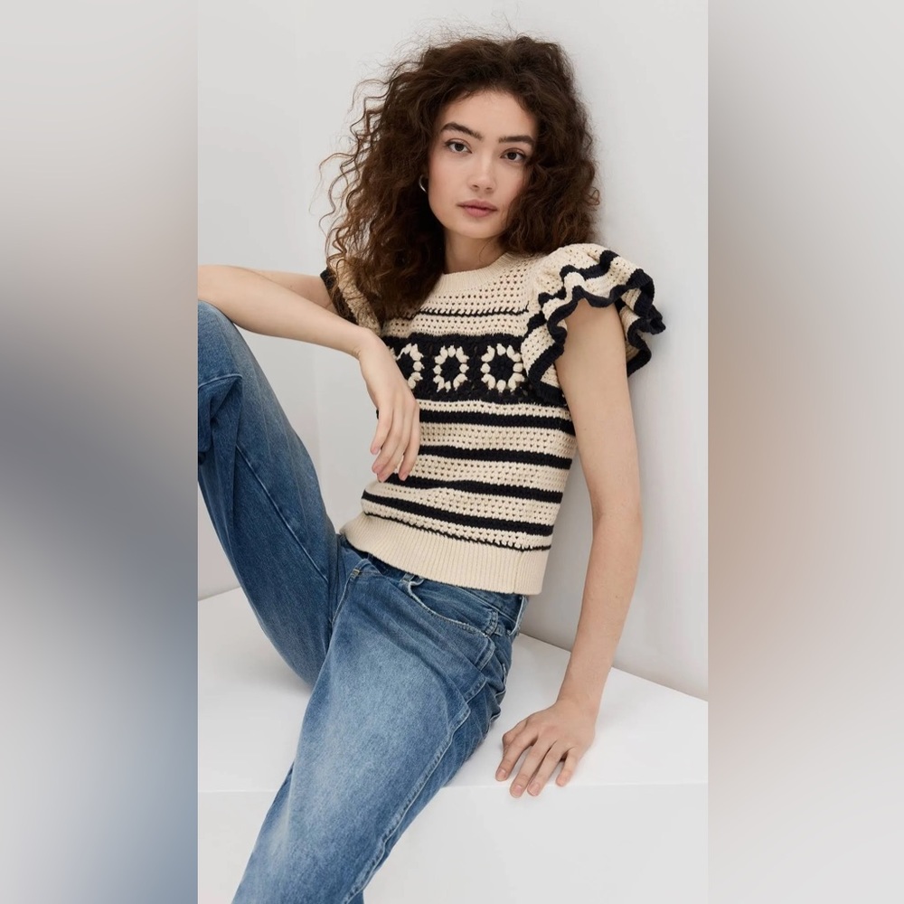 Rails Striped Black and Cream Penelope Knit Crop sweater